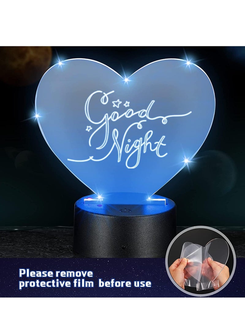 Generic - 3D Night LED Light Lamp Bases Including 6 Light Display Stands 6 Clear Acrylic Sheets 6 Remote Controls 6 Charging Cables, Adjustable 16 Colors 4 Modes Acrylic Lamp Base 6 Sets Heart Style - Image 1
