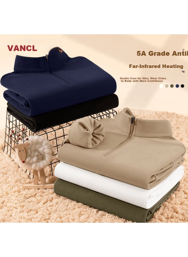 Vancl Men's Long Sleeve T-shirt Autumn Winter American Style Half-zip Stand Collar Fleece Base Layer Khaki XL