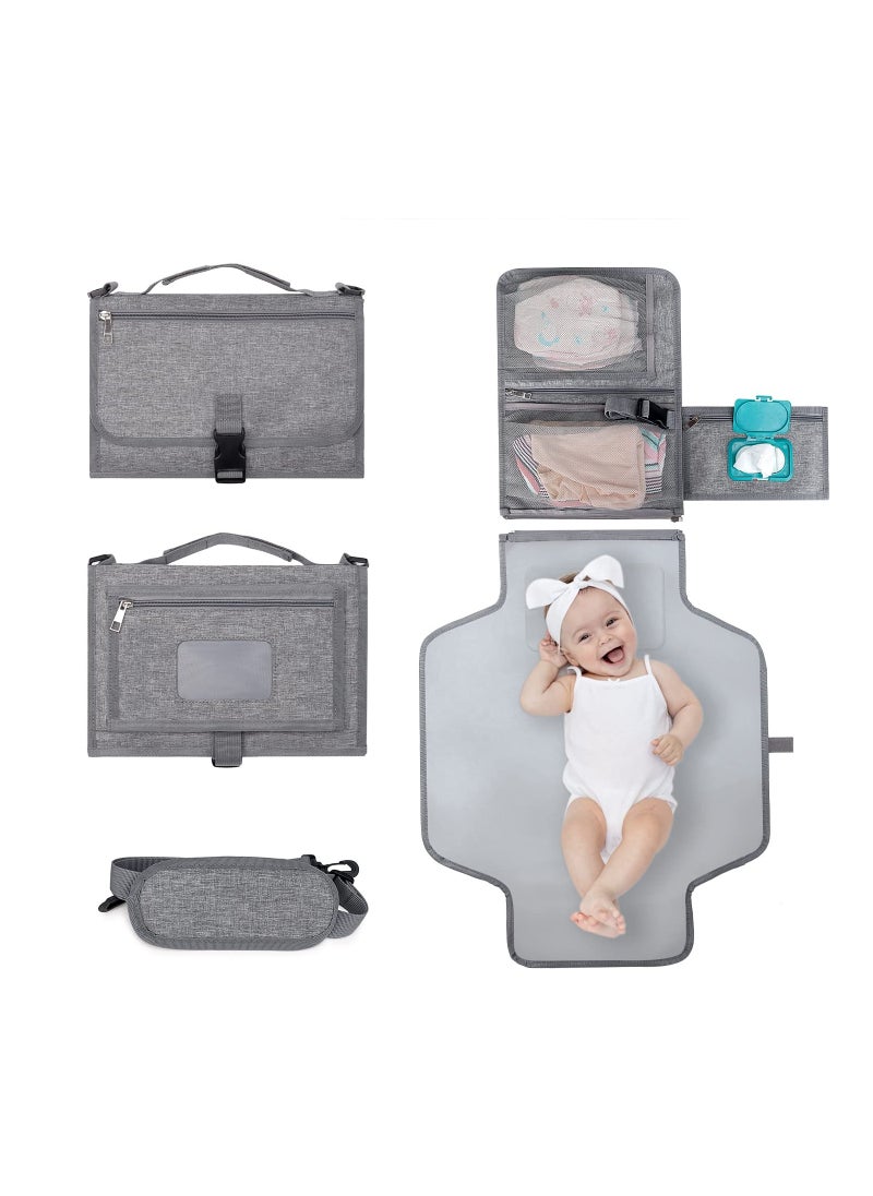 KASTWAVE Baby Portable Diaper Changing Pad, Waterproof Detachable Travel Changing Pad with Shoulder Strap and Wipes Pocket, Diaper Changer Travel Bag, Grey  - Image 1