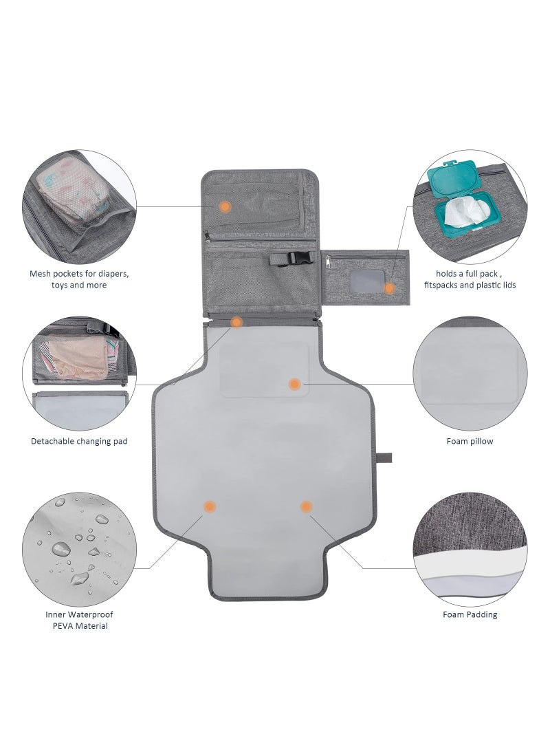 KASTWAVE Baby Portable Diaper Changing Pad, Waterproof Detachable Travel Changing Pad with Shoulder Strap and Wipes Pocket, Diaper Changer Travel Bag, Grey  - Image 4