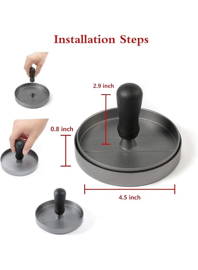آلة ضغط برجر سهلة الاستخدام من الألمنيوم، قالب دائري غير لاصق لصنع برجر اللحم والخضروات المثالي، مثالي للشواء المنزلي والمتعة في المطبخ - Image 2