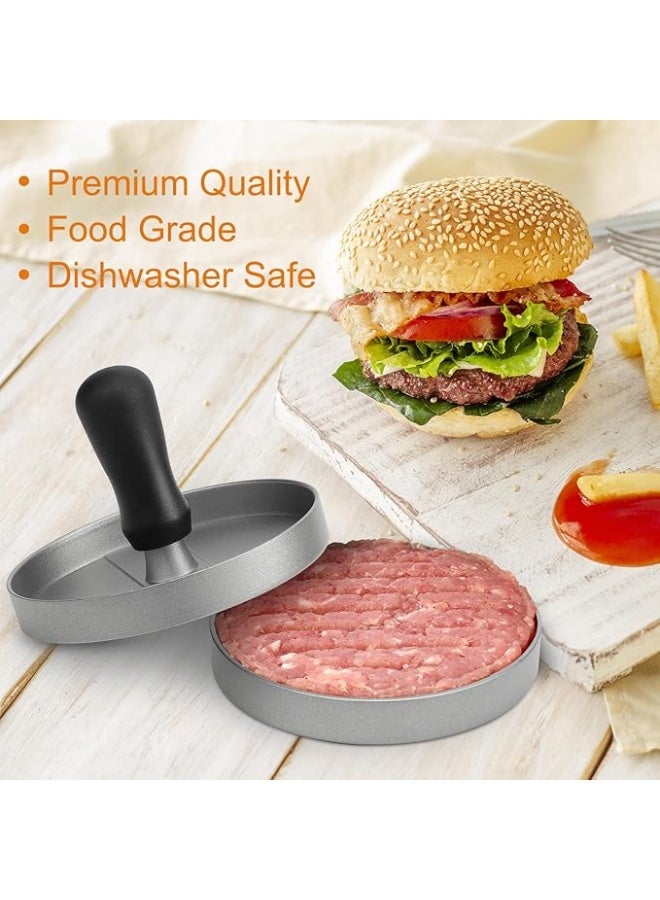 آلة ضغط برجر سهلة الاستخدام من الألمنيوم، قالب دائري غير لاصق لصنع برجر اللحم والخضروات المثالي، مثالي للشواء المنزلي والمتعة في المطبخ - Image 1