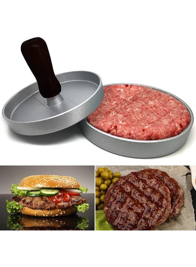 آلة ضغط برجر سهلة الاستخدام من الألمنيوم، قالب دائري غير لاصق لصنع برجر اللحم والخضروات المثالي، مثالي للشواء المنزلي والمتعة في المطبخ - Image 5