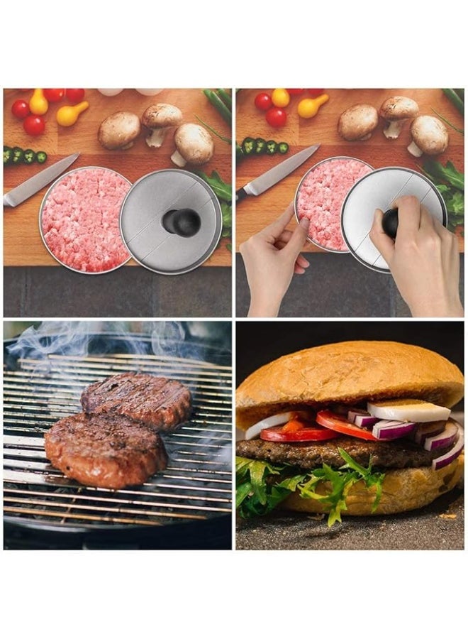 آلة ضغط برجر سهلة الاستخدام من الألمنيوم، قالب دائري غير لاصق لصنع برجر اللحم والخضروات المثالي، مثالي للشواء المنزلي والمتعة في المطبخ - Image 3