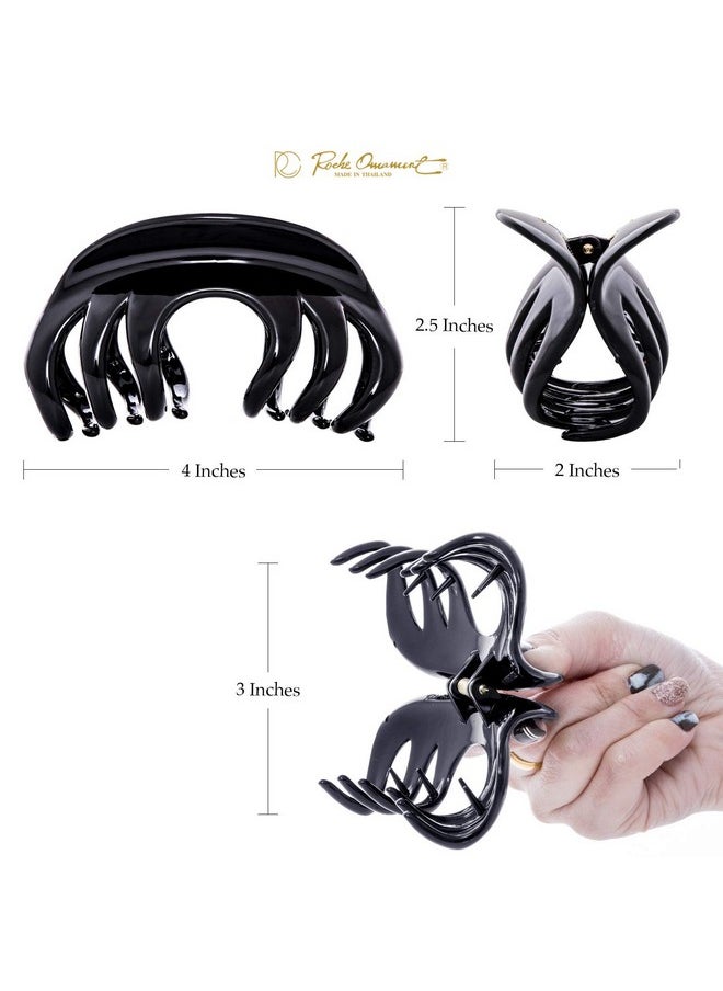 RC ROCHE ORNAMENT - 6 Pcs Womens Elegant Premium Luxe Chic Styling Sectioning Super Strong Hold Non Slip Big Hair Pin Grips Claw Jaw Clamp Clips Large Black - Image 1
