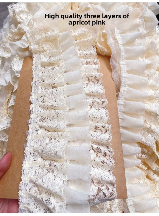 Lolita Dress Three-Layer Lace Pastoral Skirt Cuff Skirt High Quality Made Clothes Lining Decorative Lace Accessories-Color:Type A Apricot Pink 0.5m = Half A Meter Long / Multiple Shots For Continuous Hair  - Image 1