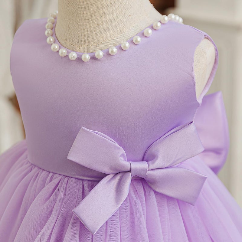 NNJXD Baby Girl Birthday Party Tutu Gown Bowknot Toddler Girls Pageant Princess Tulle Wedding Gown 2075 Purple 12-18 Months - Image 3