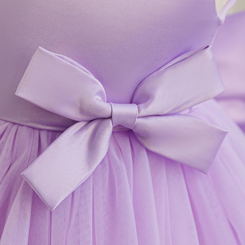 NNJXD Baby Girl Birthday Party Tutu Gown Bowknot Toddler Girls Pageant Princess Tulle Wedding Gown 2075 Purple 12-18 Months - Image 5
