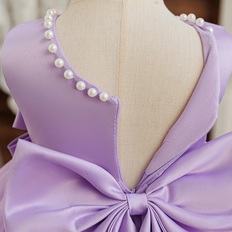 NNJXD Baby Girl Birthday Party Tutu Gown Bowknot Toddler Girls Pageant Princess Tulle Wedding Gown 2075 Purple 12-18 Months - Image 4