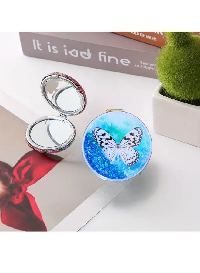 مرآة مكياج مدمجة فاخرة مزدوجة الوجه (1x/2x تكبير) للسفر واليد وحقيبة الجيب والمحفظة والشنطة الصغيرة، مرآة زينة تجميلية محمولة قابلة للطي من جلد البولي يوريثان (PU) أنيقة وعملية، مثالية للاستخدام اليومي والمهني ورحلات الأعمال للرجال والنساء - جودة عالية تدوم طويلاً. - Image 3