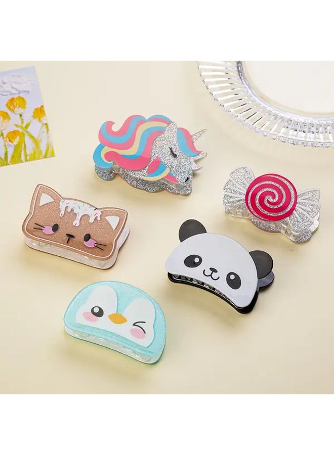 Candy Style Pastel Acrylic Animal Hair Clips Unicorn Cat Panda for Ponytails and Buns - Image 1