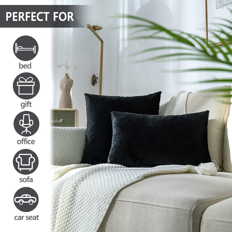 Stellhome سادة مخملية زخرفية دافئة مريحة تغطي أغطية وسادة رمي مربعة لأريكة أريكة أريكة 20 × 20 بوصة (50 سم) حزمة سوداء من 2 حالة وسادة رمي صلبة مربعة - Image 5