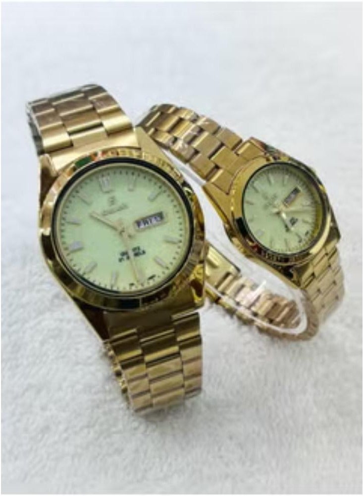 Stainless Steel Strap Quartz Couple Watch Set, Analog Display Round Dial, Waterproof ,Suitable for Men Women
