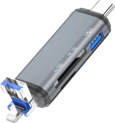 6in1 USB OTG Card Reader with Type-C and Lightning Tip PC Computer and Notebook Compatible Micro SD Card Reader ADS-306