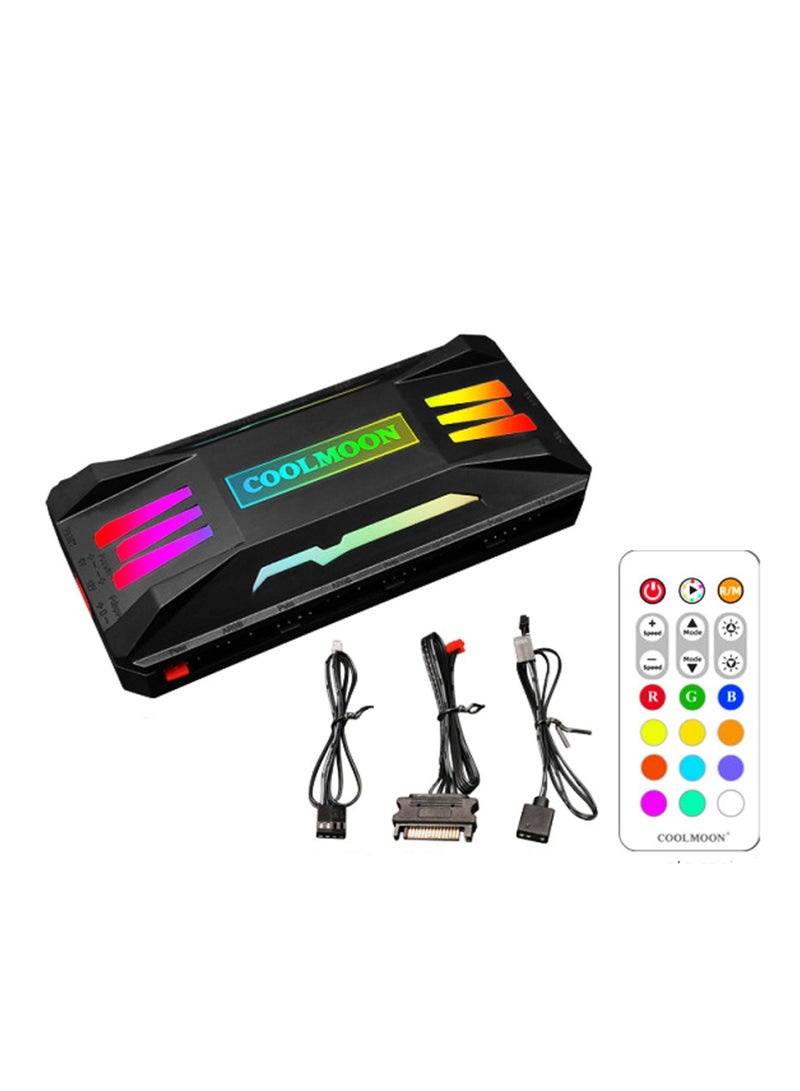 PWM Fan Temperature Controller Integrator Remote Control Computer RGB Light Adapter 8x4Pin Fan Speed Controller Ports 10 5V ARGB Ports with Magnet - Image 1