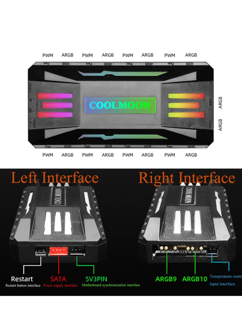 PWM Fan Temperature Controller Integrator Remote Control Computer RGB Light Adapter 8x4Pin Fan Speed Controller Ports 10 5V ARGB Ports with Magnet - Image 3