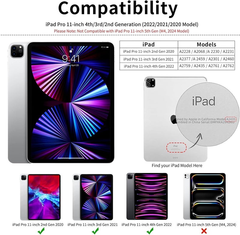 ProElite Smart Case for Apple iPad Pro 11 inch 2022/2021 4th/3rd Gen [Auto Sleep/Wake Cover] [Pencil Holder] [Soft Flexible Case] Recoil Series - Marble Purple - Image 2
