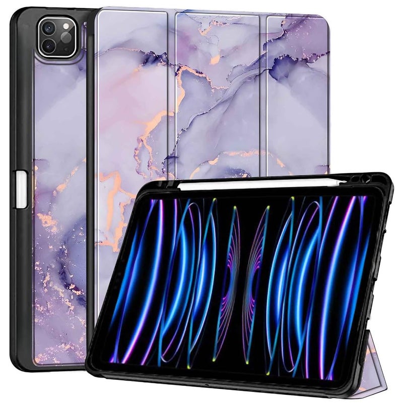 ProElite Smart Case for Apple iPad Pro 11 inch 2022/2021 4th/3rd Gen [Auto Sleep/Wake Cover] [Pencil Holder] [Soft Flexible Case] Recoil Series - Marble Purple - Image 1