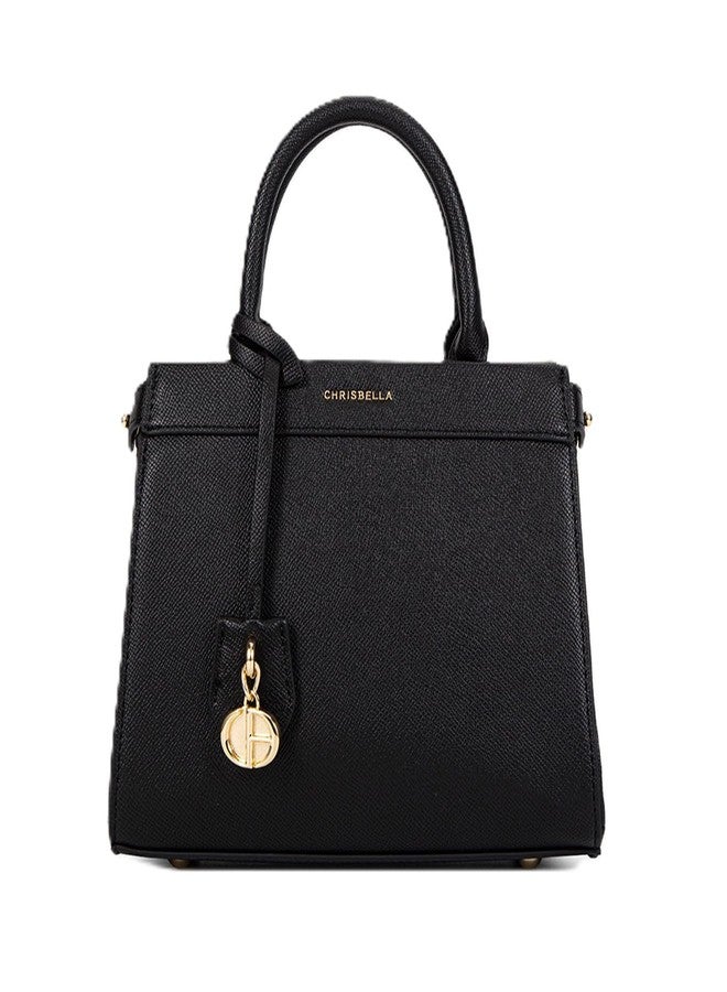 CHRISBELLA Stylish Satchel Handbag for Women and Girls - Elegant Faux Leather Shoulder Sling Purse - Small Ladies Wallet and Detachable Strap (Black) - Image 1