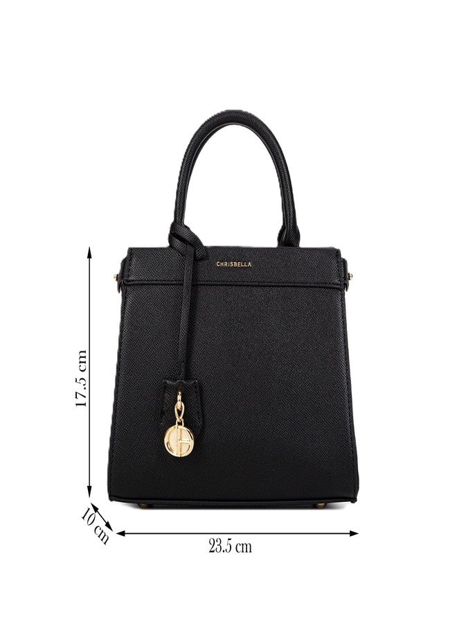 CHRISBELLA Stylish Satchel Handbag for Women and Girls - Elegant Faux Leather Shoulder Sling Purse - Small Ladies Wallet and Detachable Strap (Black) - Image 3