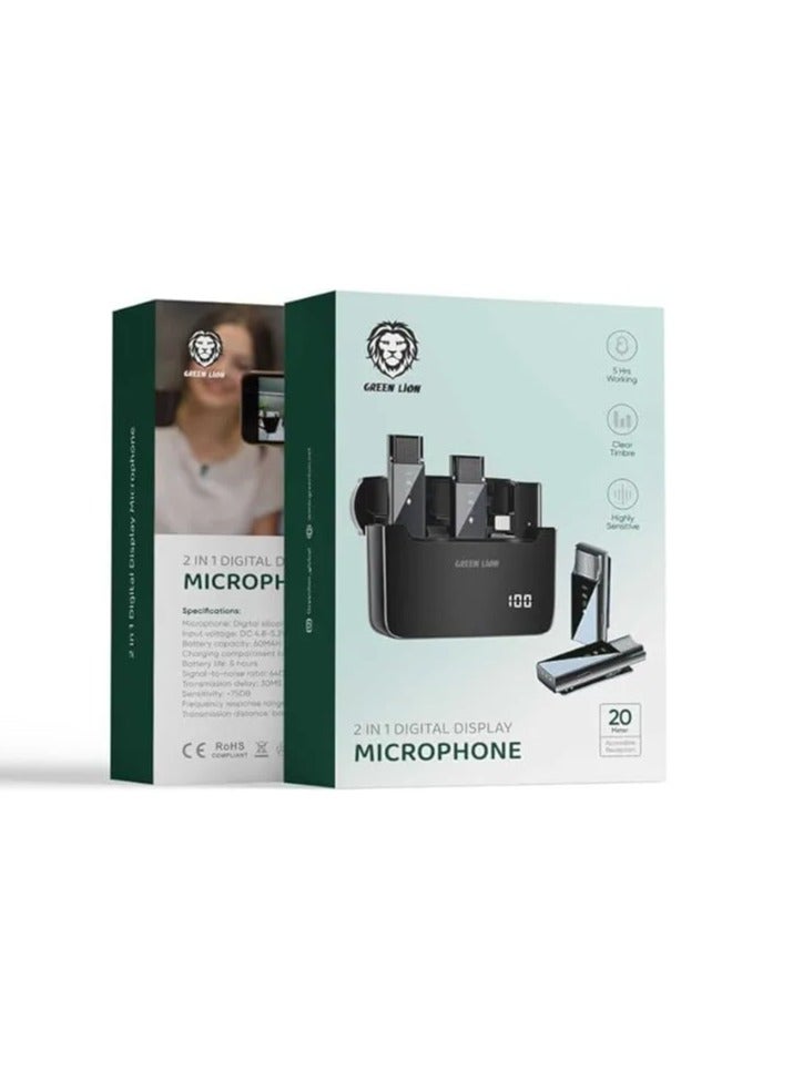 2 in 1 Microphone with Digital Display for Lightning Devices / 5 Hrs Working / Clear Timbre / Wireless Lavalier Microphone For iPhone - Black - Image 2