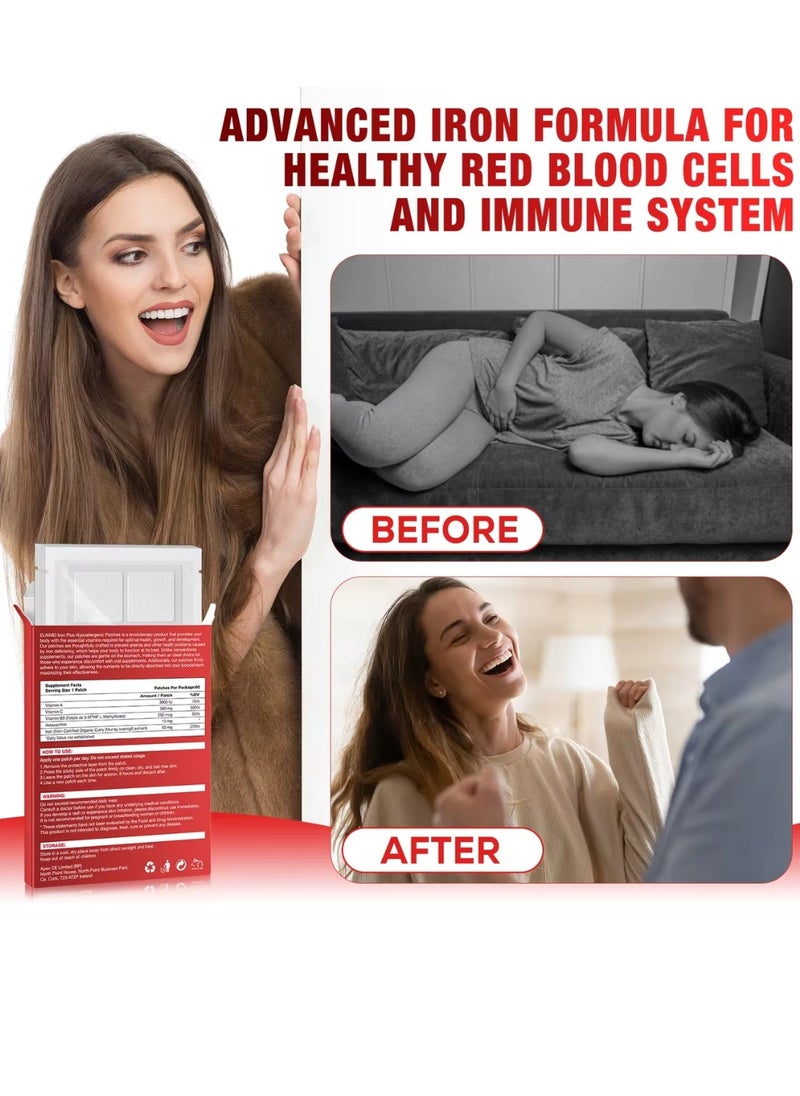 60 Pcs Iron Plus Hypoallergenic Patches Advanced Iron Formula for Healthy Red Blood Cells and Immune System Vitamin A and C Iron Patches