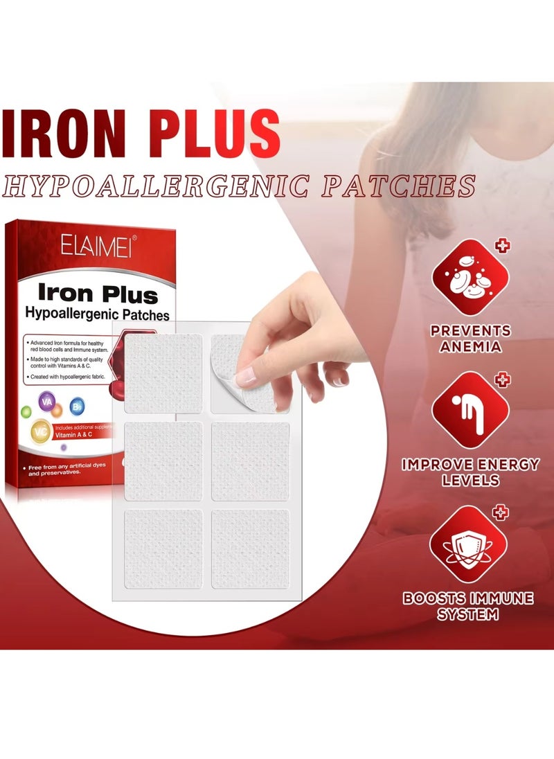 60 Pcs Iron Plus Hypoallergenic Patches Advanced Iron Formula for Healthy Red Blood Cells and Immune System Vitamin A and C Iron Patches