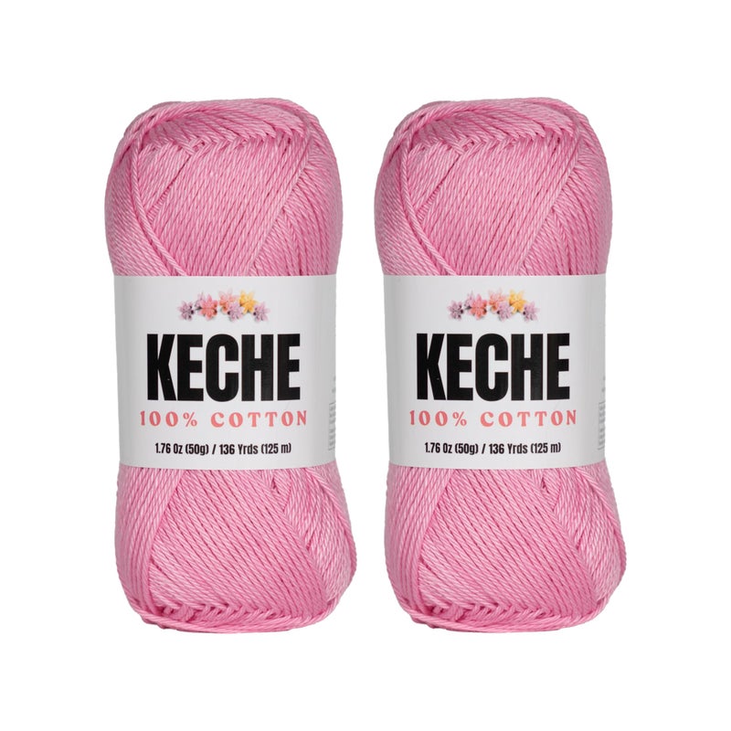 KECHE Cotton Yarn - 100% Cotton Yarn for Crocheting and Knitting, Mercerized Cotton Amigurumi Yarn Fine-Sport 2 1.76 oz (50g) / 136 Yrds (125 m) 2 Skeins - Baby Pink - Image 1