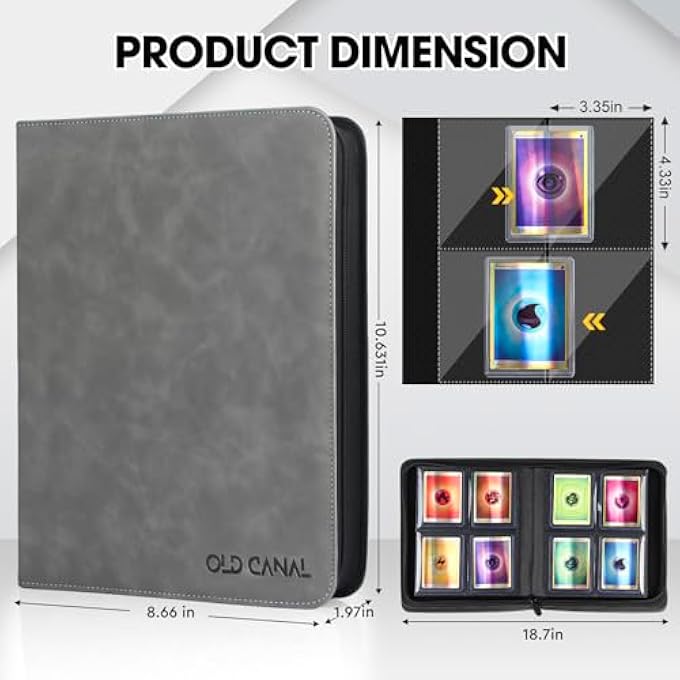 Old Canal TOP LOADER BINDER, 4 POCKETS CARD BINDER HOLDS 112 TOP LOADERS, PREMIUM TRADING CARD COLLECTION HOLDER, TOP LOADER STORAGE ALBUM FOR TCG, SPORTS CARDS, GRAY (FOR TOP LOADERS ONLY) - Image 3