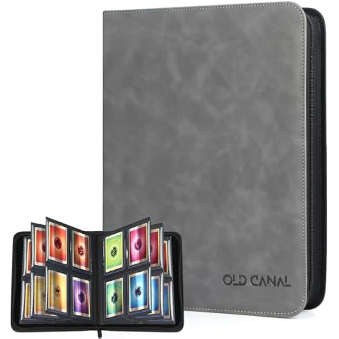 Old Canal TOP LOADER BINDER, 4 POCKETS CARD BINDER HOLDS 112 TOP LOADERS, PREMIUM TRADING CARD COLLECTION HOLDER, TOP LOADER STORAGE ALBUM FOR TCG, SPORTS CARDS, GRAY (FOR TOP LOADERS ONLY) - Image 1