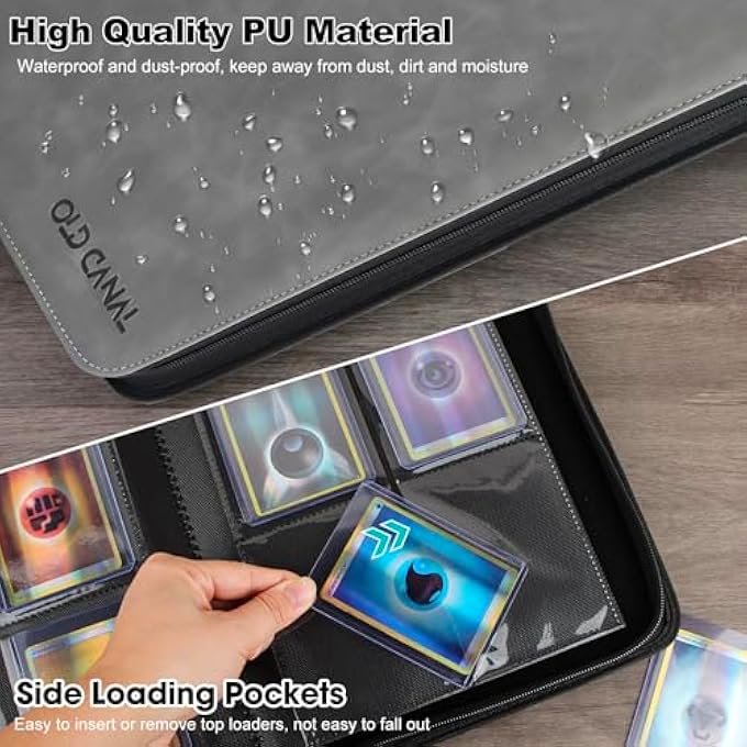 Old Canal TOP LOADER BINDER, 4 POCKETS CARD BINDER HOLDS 112 TOP LOADERS, PREMIUM TRADING CARD COLLECTION HOLDER, TOP LOADER STORAGE ALBUM FOR TCG, SPORTS CARDS, GRAY (FOR TOP LOADERS ONLY) - Image 4