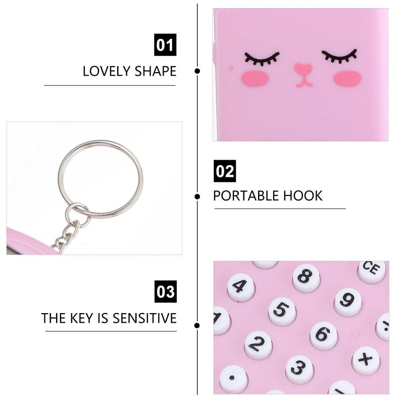 Mini Calculator 2pcs Pink Plastic Basic Counter For Students Cute Cartoon Office Exam School Use - Image 5