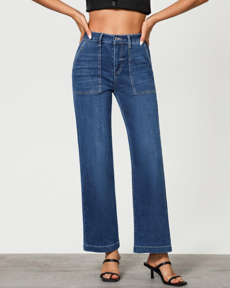 GRAPENT Wide Leg Pants for Women Jeans Light Wash Jeans Women Classic Blue Size Small US 4 to 6 - Image 2