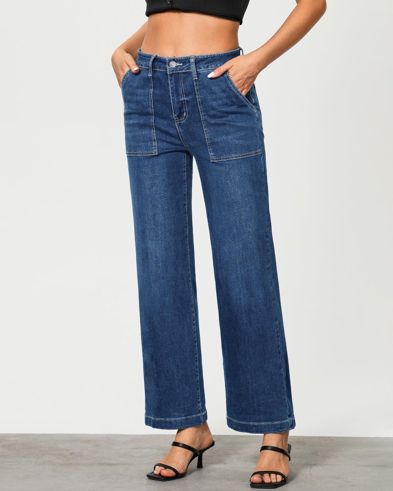 GRAPENT Wide Leg Pants for Women Jeans Light Wash Jeans Women Classic Blue Size Small US 4 to 6 - Image 4