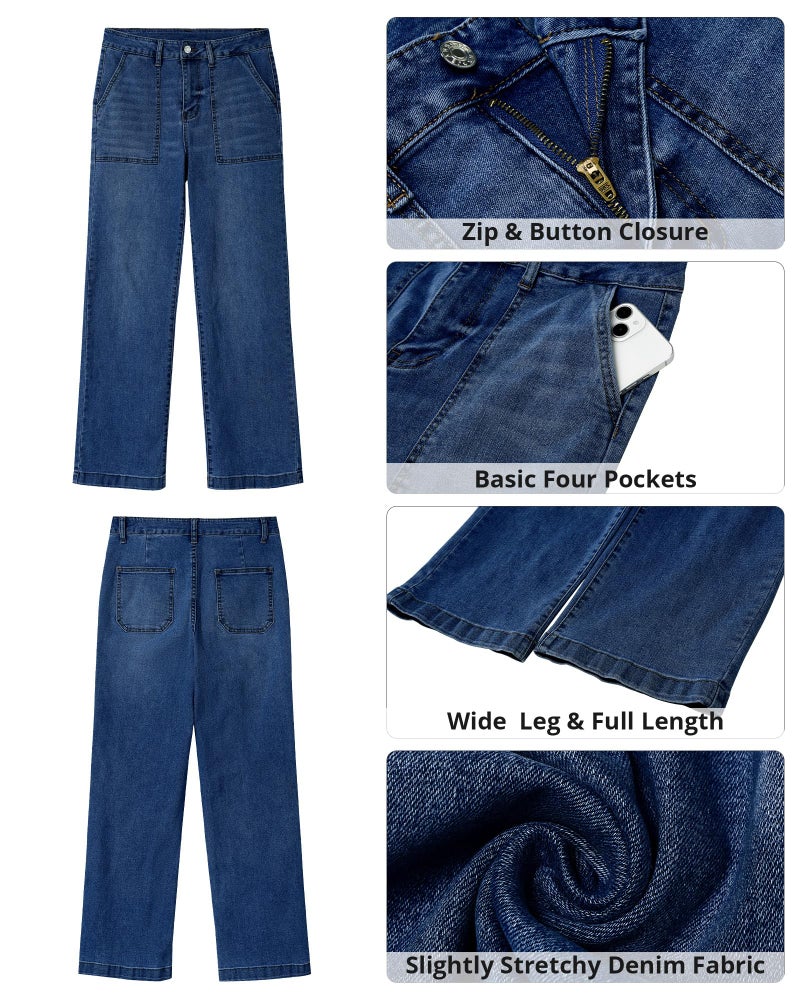 GRAPENT Wide Leg Pants for Women Jeans Light Wash Jeans Women Classic Blue Size Small US 4 to 6 - Image 5