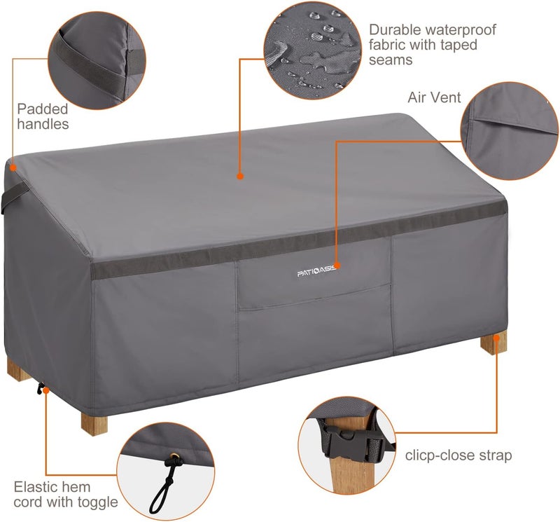 PATIOASIS Loveseat Cover All Weather Waterproof UV Resistant - 600D Heavy Duty Tear Resistant 79"x37"x35"(LxWxH) 2-3 Seater Hampton Bay Wicker Outdoor Sofa Cover Grey - Image 4