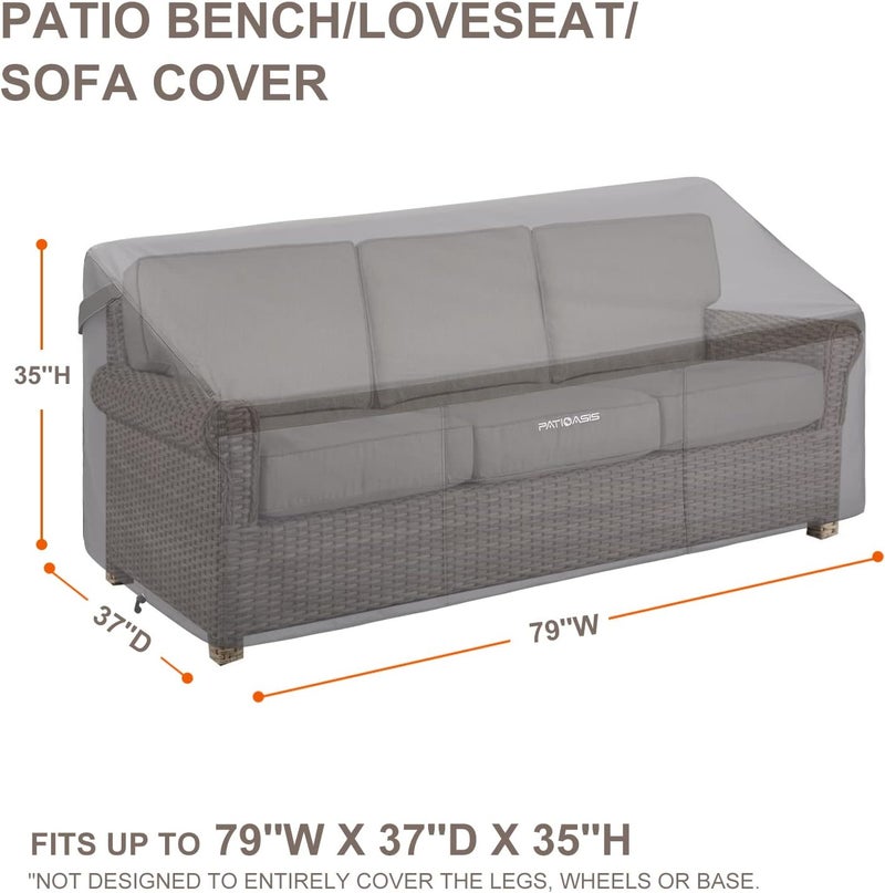 PATIOASIS Loveseat Cover All Weather Waterproof UV Resistant - 600D Heavy Duty Tear Resistant 79"x37"x35"(LxWxH) 2-3 Seater Hampton Bay Wicker Outdoor Sofa Cover Grey - Image 3
