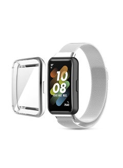 Milanese Strap With TPU Watch Case For Huawei Watch Band 7 Silver