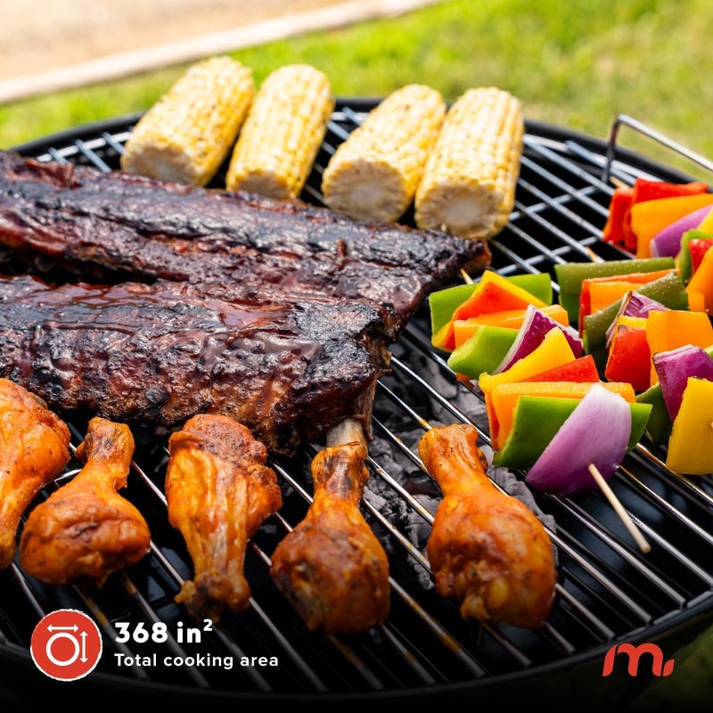 Megamaster 22" Heavy Duty Charcoal Barbecue Grill with Adjustable Air Vent, 354 SQ. In Cooking Area, Storage Rack, 2 Wheeled Portable Grill for Camping, Outdoor Cooking, and More - 810-23002 - Image 4