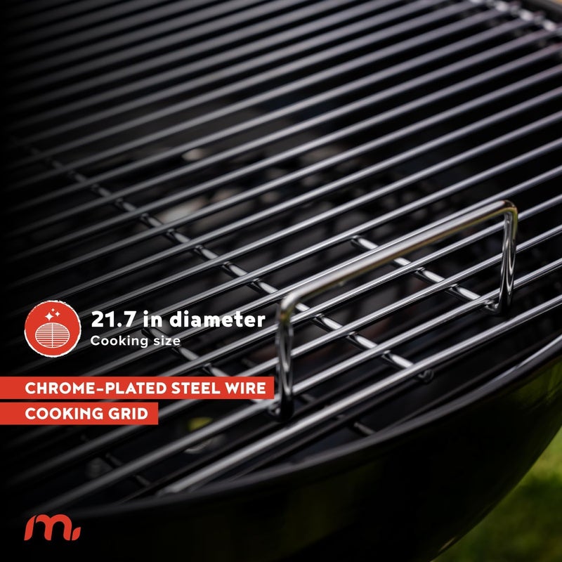 Megamaster 22" Heavy Duty Charcoal Barbecue Grill with Adjustable Air Vent, 354 SQ. In Cooking Area, Storage Rack, 2 Wheeled Portable Grill for Camping, Outdoor Cooking, and More - 810-23002 - Image 5