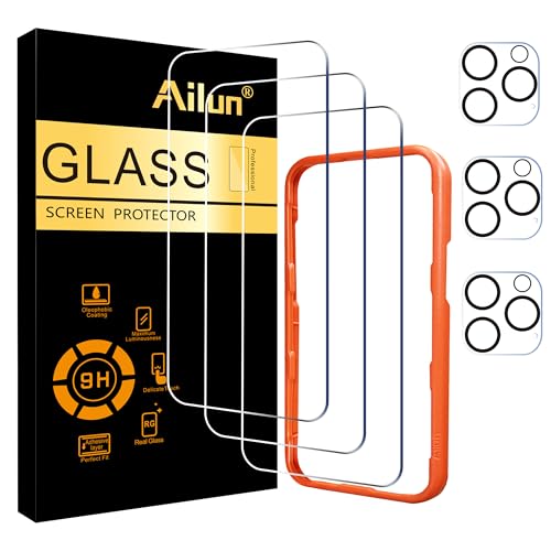 Ailun 3 Pack Screen Protector for iPhone 16 Pro Max [6.9 inch] + 3 Pack Camera Lens Protector with Installation Frame,Sensor Protection,Dynamic Island Compatible,Case Friendly Tempered Glass Film - Image 1