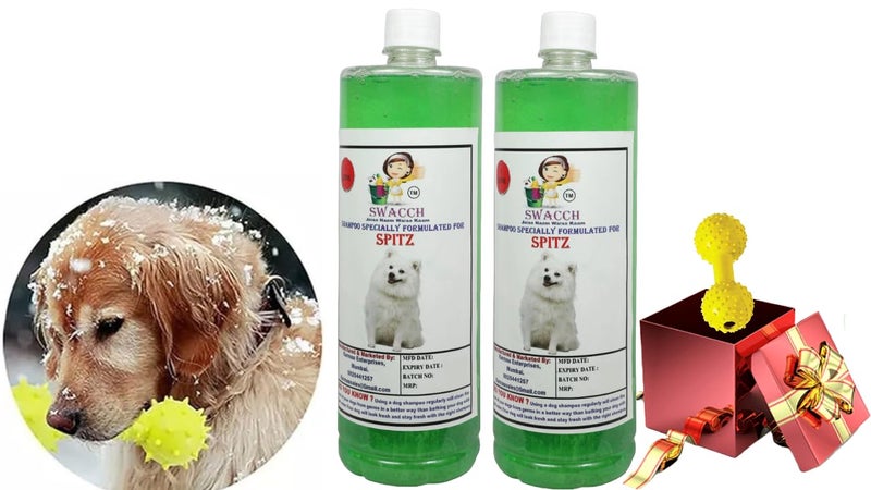 swacch Spitz Dog Shampoo + Dumbbell Toy I Durable Rubber Dog Toy for Chewing I Playing,Teeth Cleaning & Training Toy I Combo Pack I 1 Litre Pack of 2 Neem Alovera - Image 1