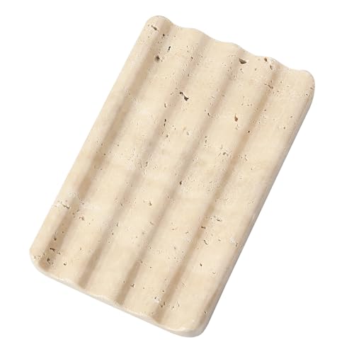 Koville Natural Travertine Soap Dish for Bathroom Shower Marble Soap Tray Travertine Dish for Bathroom Stone Soap Tray for Sink Stripe Grooves Soap Saver Keep Soap Bars Dry Easy Clean - Image 1