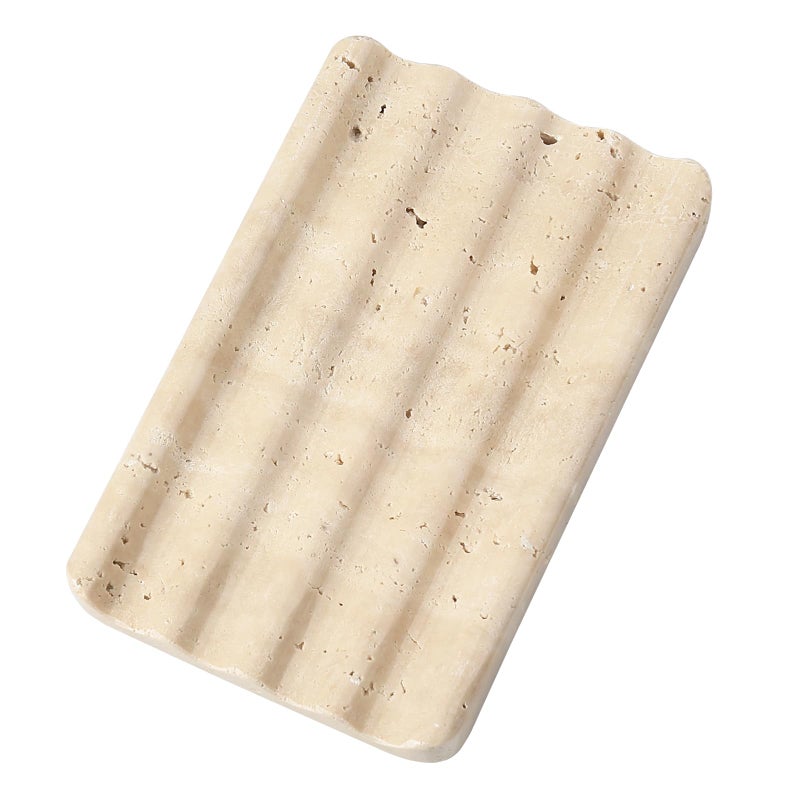 Koville Natural Travertine Soap Dish for Bathroom Shower Marble Soap Tray Travertine Dish for Bathroom Stone Soap Tray for Sink Stripe Grooves Soap Saver Keep Soap Bars Dry Easy Clean - Image 2