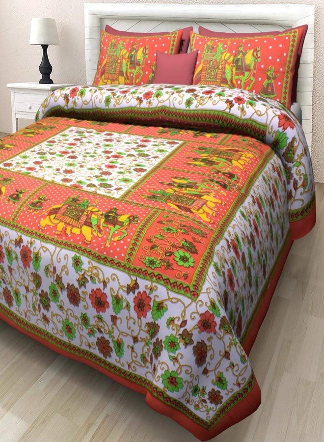 BedZone 100% Cotton Double BedSheet for Double Bed with 2 Pillow Covers Set, Queen Size Bedsheet Series, 180 TC, 3D Printed Pattern