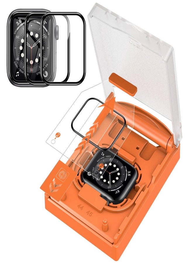 YMHML for Apple Watch Screen Protector 44mm SE Series 6/5/4 [Zero Bubble], Upgrade 3D Full Coverage Waterproof Clear Flim with [Auot Install Cabin] for Apple Watch Accessories, 3 Pack - Image 1