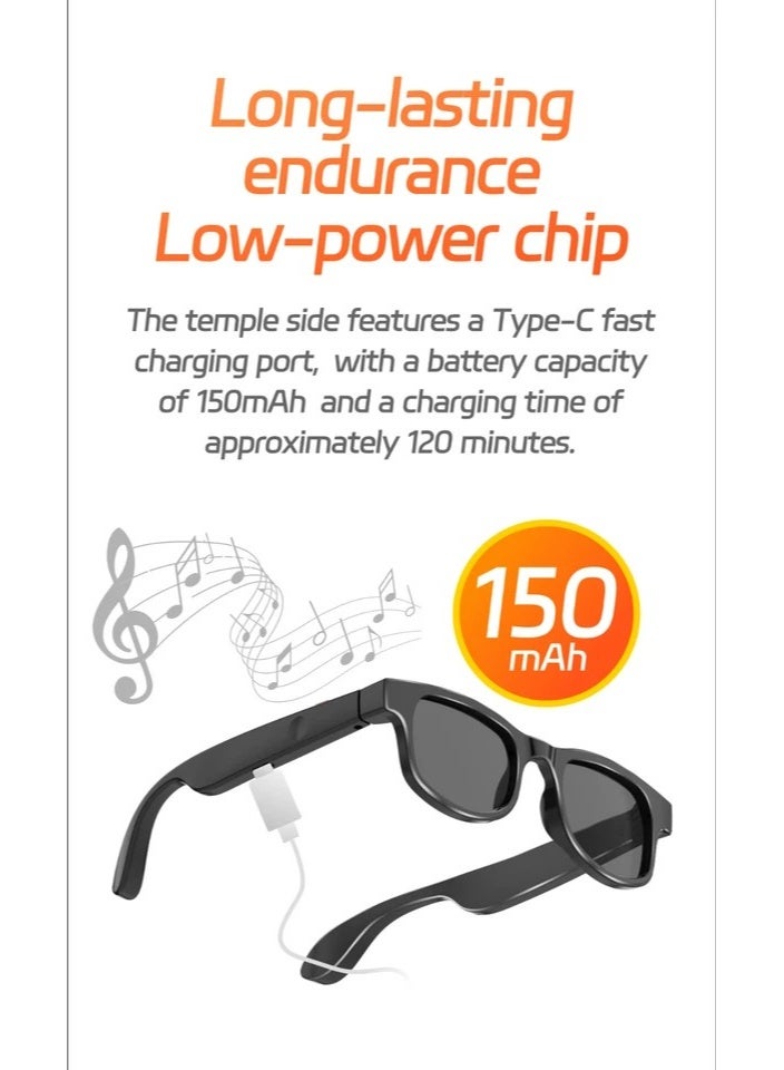 Smart Glasses with Music & Calls, Noise Cancelling Bluetooth Sunglasses with AI Translation, Built-in Camera, Chat GPT Support, Sports Sunglasses for Travel & Outdoor - Image 3
