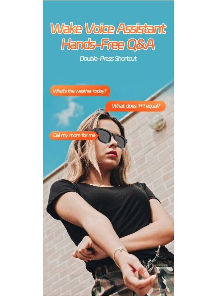Smart Glasses with Music & Calls, Noise Cancelling Bluetooth Sunglasses with AI Translation, Built-in Camera, Chat GPT Support, Sports Sunglasses for Travel & Outdoor - Image 2