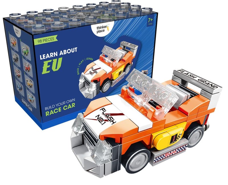 ThinkerPlace STEM F1 Racing Car Building Blocks Set (98 Pcs) | DIY Formula Car Toy for Kids 6+ Years (Boys & Girls) | Pull Back Racing Toy | Creativity & Engineering Skills Development | Orange Color - Image 1