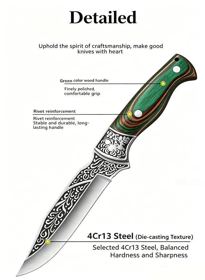 Saiboro Kitchen Knife Chef's Knife Viking Knife,Hand-forged Butcher Knife,with Sheath,Solid Wood Handle,Carved steel tip,4Cr13 High-carbon Steel,for Kitchen,Outdoor,Camping,Barbecue, Restaurant - Image 3